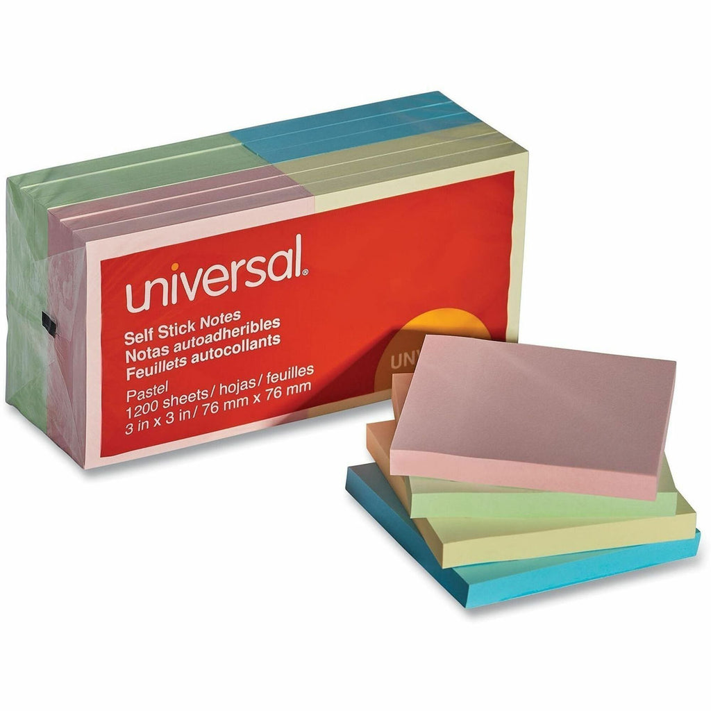 Self-Stick Note Pads, 3" x 3", Assorted Pastel Colors, 100 Sheets/Pad, 12 Pads/Pack