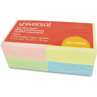 Self-Stick Note Pads, 3" x 3", Assorted Pastel Colors, 100 Sheets/Pad, 12 Pads/Pack