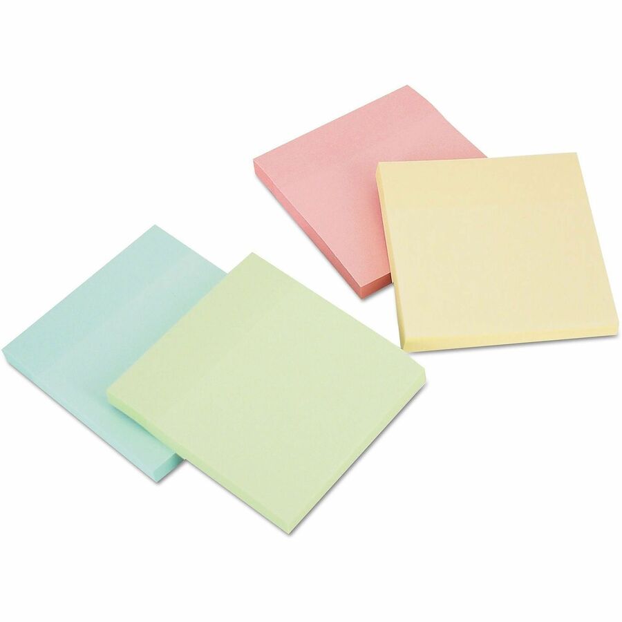 Self-Stick Note Pads, 3" x 3", Assorted Pastel Colors, 100 Sheets/Pad, 12 Pads/Pack