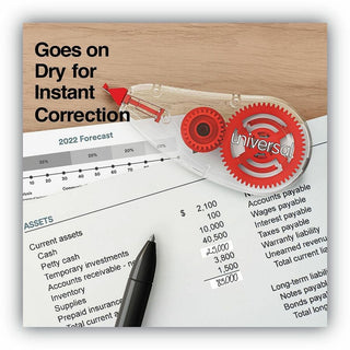 Correction Tape Dispenser, Non-Refillable, Transparent Red Applicator, 0.2" x 315", 2/Pack