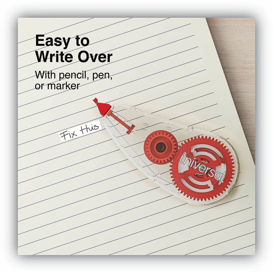 Correction Tape Dispenser, Non-Refillable, Transparent Red Applicator, 0.2" x 315", 2/Pack