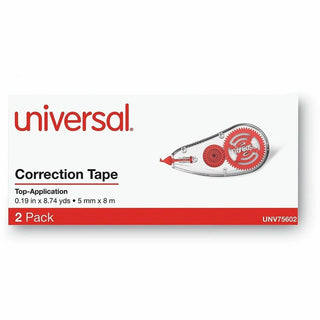 Correction Tape Dispenser, Non-Refillable, Transparent Red Applicator, 0.2" x 315", 2/Pack