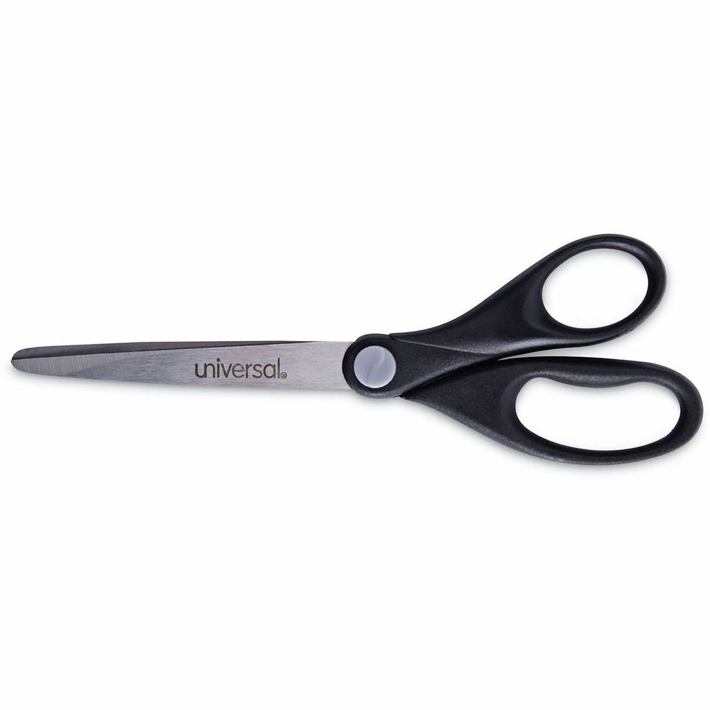 Stainless Steel Office Scissors, Pointed Tip, 7" Long, 3" Cut Length, Black Straight Handle