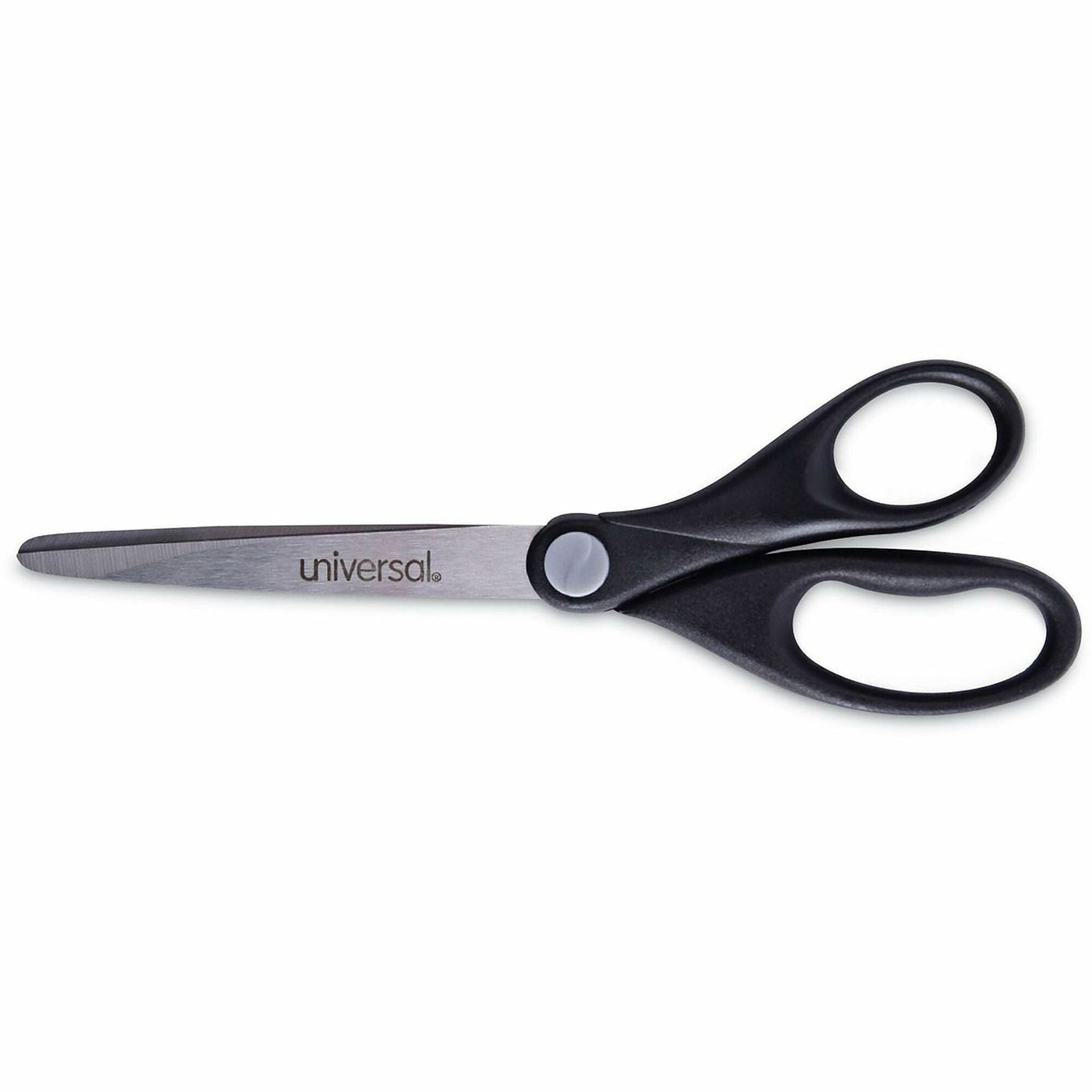 Stainless Steel Office Scissors, Pointed Tip, 7" Long, 3" Cut Length, Black Straight Handle