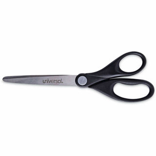 Stainless Steel Office Scissors, Pointed Tip, 7" Long, 3" Cut Length, Black Straight Handle