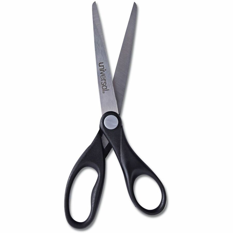 Stainless Steel Office Scissors, Pointed Tip, 7" Long, 3" Cut Length, Black Straight Handle