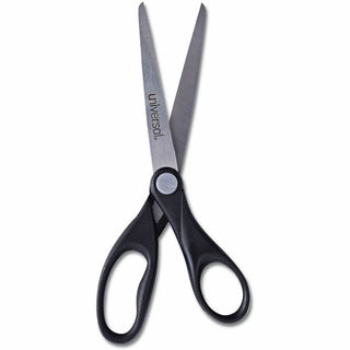 Stainless Steel Office Scissors, Pointed Tip, 7" Long, 3" Cut Length, Black Straight Handle