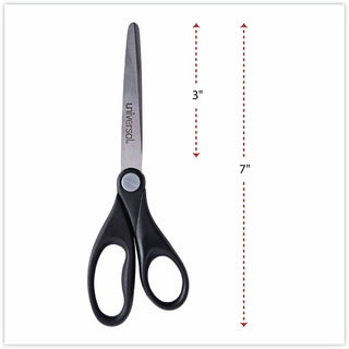 Stainless Steel Office Scissors, Pointed Tip, 7" Long, 3" Cut Length, Black Straight Handle