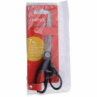 Stainless Steel Office Scissors, Pointed Tip, 7" Long, 3" Cut Length, Black Straight Handle