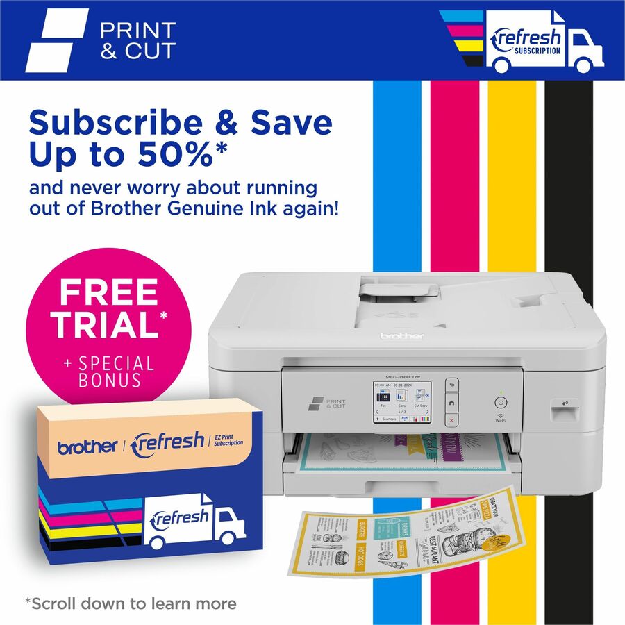 MFC-J1800DW Print and Cut All-in-One Inkjet Printer with Auto Cutter, Copy/Fax/Print/Scan