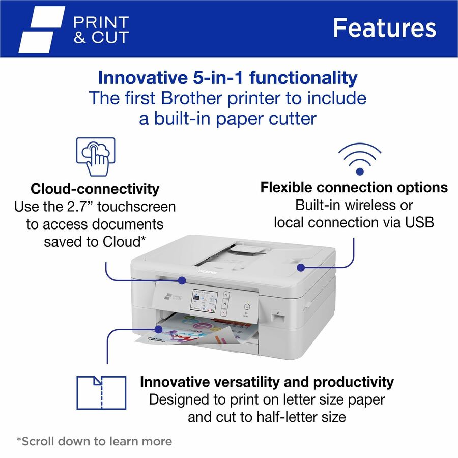 MFC-J1800DW Print and Cut All-in-One Inkjet Printer with Auto Cutter, Copy/Fax/Print/Scan