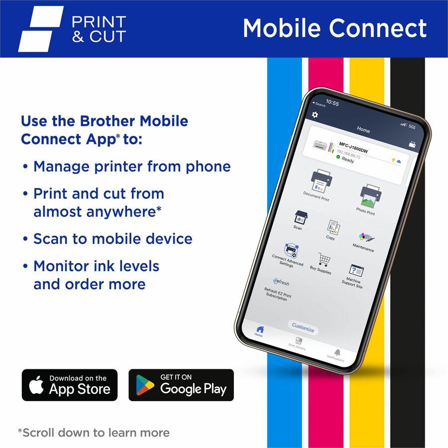MFC-J1800DW Print and Cut All-in-One Inkjet Printer with Auto Cutter, Copy/Fax/Print/Scan