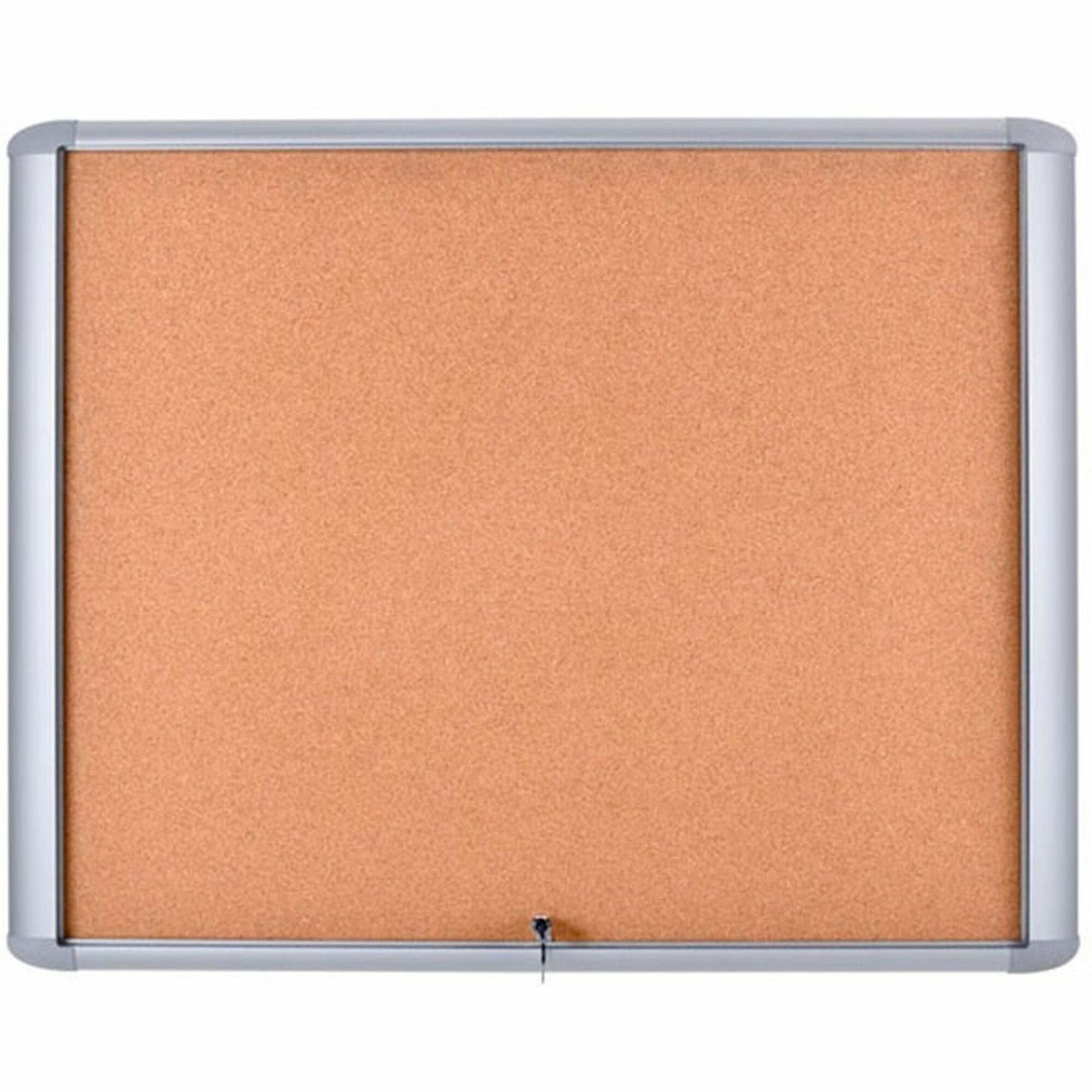 MasterVision Water-Resistant Enclosed Corkboard - 30" Height x 26.50" Width x 0.70" Depth - Light Brown Cork Surface - Water Resistant - Gray Anodized Aluminum Frame - 1 Each - 32" x 27