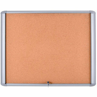 MasterVision Water-Resistant Enclosed Corkboard - 30" Height x 26.50" Width x 0.70" Depth - Light Brown Cork Surface - Water Resistant - Gray Anodized Aluminum Frame - 1 Each - 32" x 27