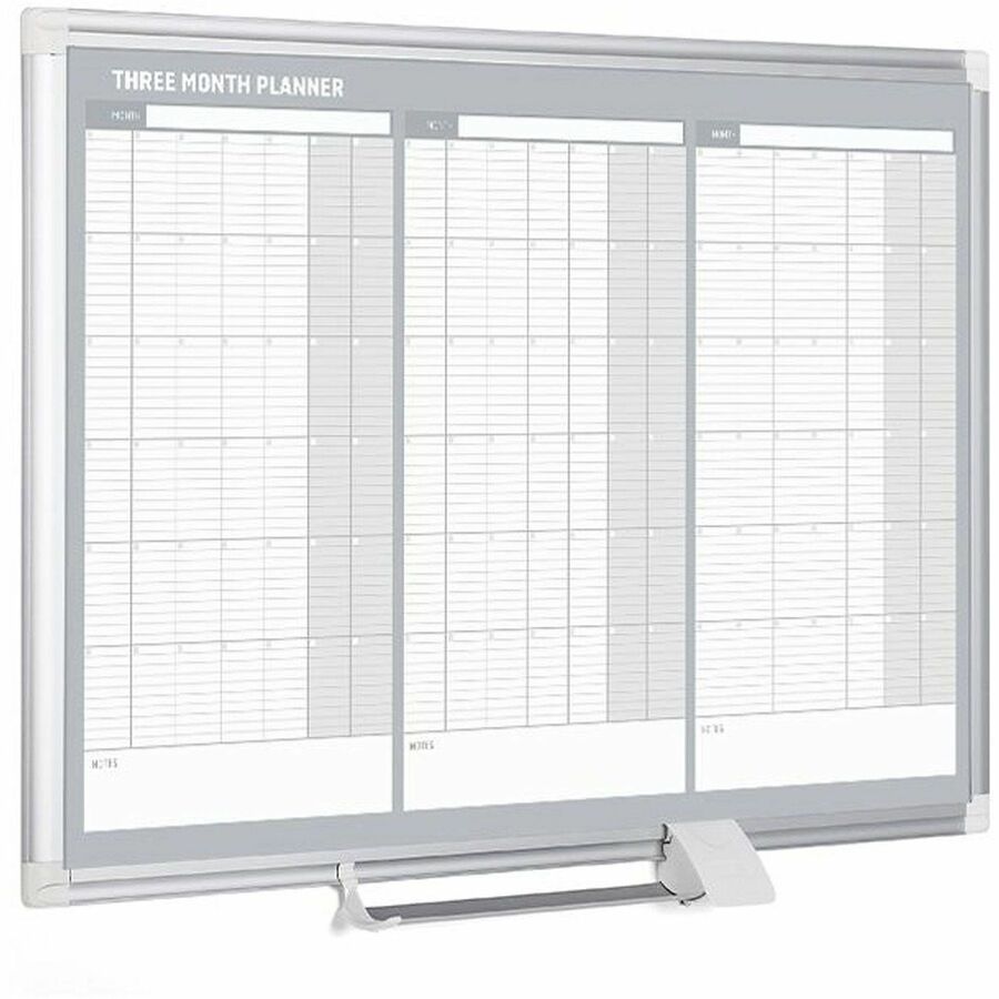 MasterVision 3-Month Calendar Board - 36" (3 ft) Width x 24" (2 ft) Height - White Lacquered Steel Surface - Aluminum Frame - Rectangle - Horizontal - Magnetic - 1 Each