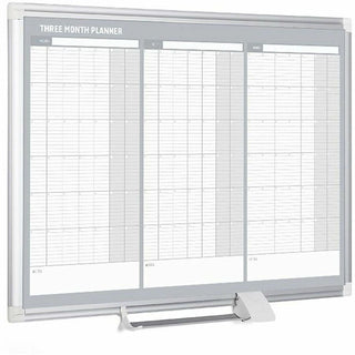 MasterVision 3-Month Calendar Board - 36" (3 ft) Width x 24" (2 ft) Height - White Lacquered Steel Surface - Aluminum Frame - Rectangle - Horizontal - Magnetic - 1 Each
