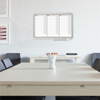 MasterVision 3-Month Calendar Board - 36" (3 ft) Width x 24" (2 ft) Height - White Lacquered Steel Surface - Aluminum Frame - Rectangle - Horizontal - Magnetic - 1 Each - 3