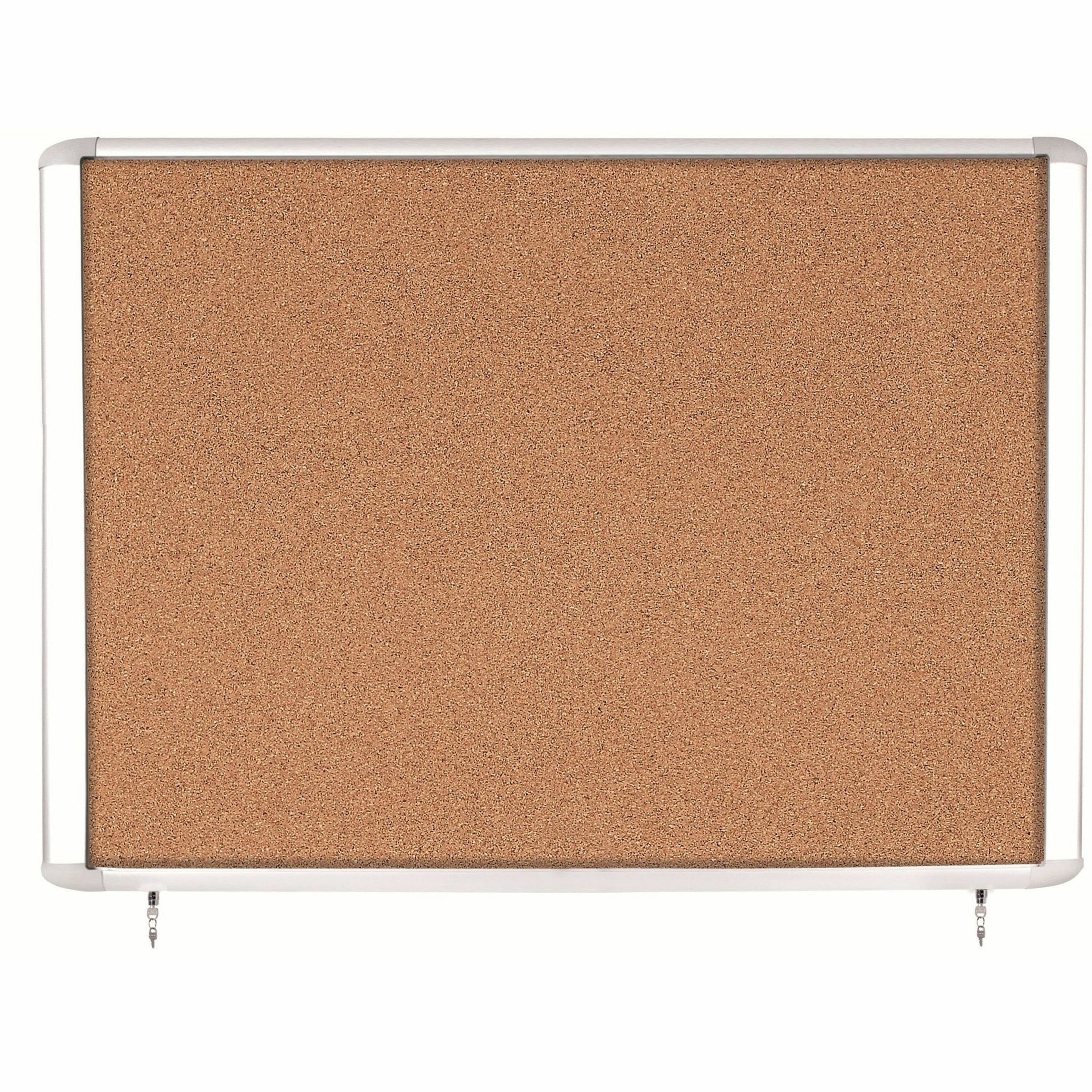 MasterVision Water-Resistant Enclosed Corkboard - 47" Height x 38.30" Width x 0.70" Depth - Light Brown Cork Surface - Water Resistant - Gray Anodized Aluminum Frame - 1 Each - 48
