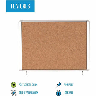 MasterVision Water-Resistant Enclosed Corkboard - 47" Height x 38.30" Width x 0.70" Depth - Light Brown Cork Surface - Water Resistant - Gray Anodized Aluminum Frame - 1 Each - 48