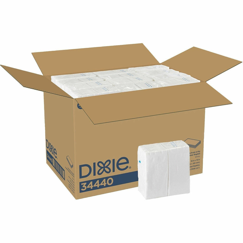 Dixie 2-Ply Dinner Napkins - 2 Ply - 1/8 Fold - 15" x 16" - White - Disposable, Embossed, Soft, Thick - For Multipurpose - 126 Per Pack - 24 / Carton