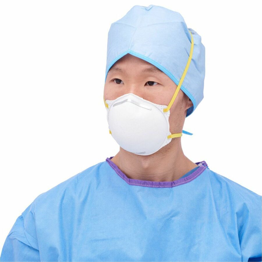 medline-cone-style-n95-surgical-respirator-masks-recommended-for-surgical-regular-size-airborne-particle-flying-particle-protection-polyester-metal-white-fluid-resistant-disposable-latex-free-20-box_miinon24506az - 2