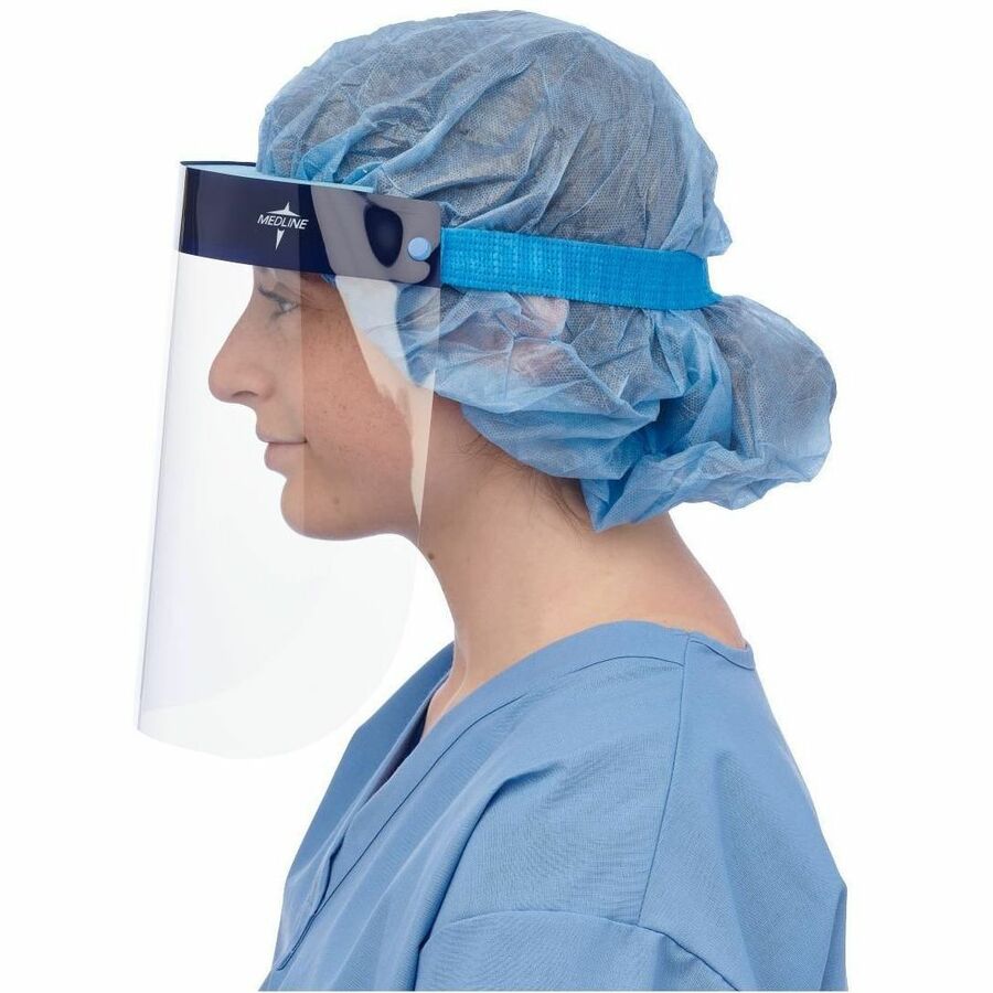 Medline Disposable Full-Length Face Shields - Recommended for: Face - Extra Large Size - Fog, Splash Protection - Foam, Elastic, Polyester - Clear - Disposable, Anti-fog, Splash Resistant, Lightweight, Latex-free - 40 / Carton