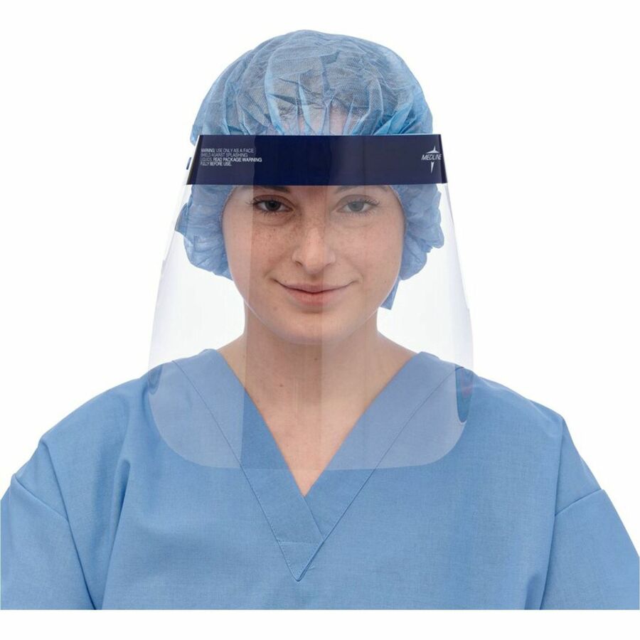 Medline Disposable Full-Length Face Shields - Recommended for: Face - Extra Large Size - Fog, Splash Protection - Foam, Elastic, Polyester - Clear - Disposable, Anti-fog, Splash Resistant, Lightweight, Latex-free - 40 / Carton