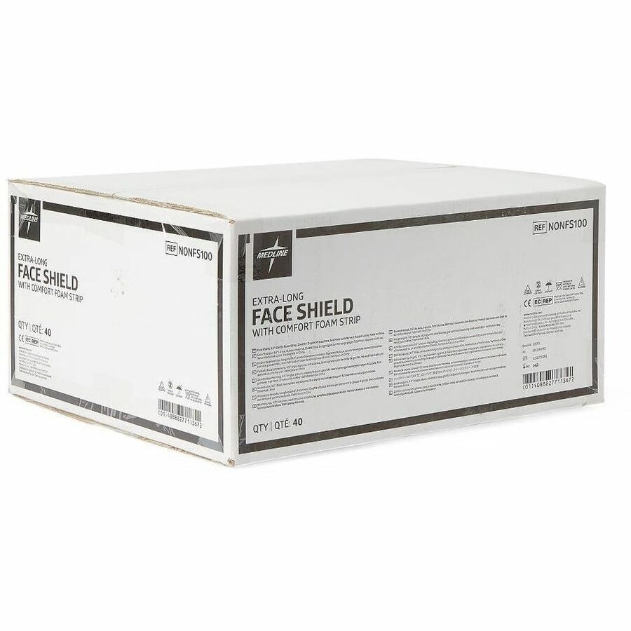 Medline Disposable Full-Length Face Shields - Recommended for: Face - Extra Large Size - Fog, Splash Protection - Foam, Elastic, Polyester - Clear - Disposable, Anti-fog, Splash Resistant, Lightweight, Latex-free - 40 / Carton