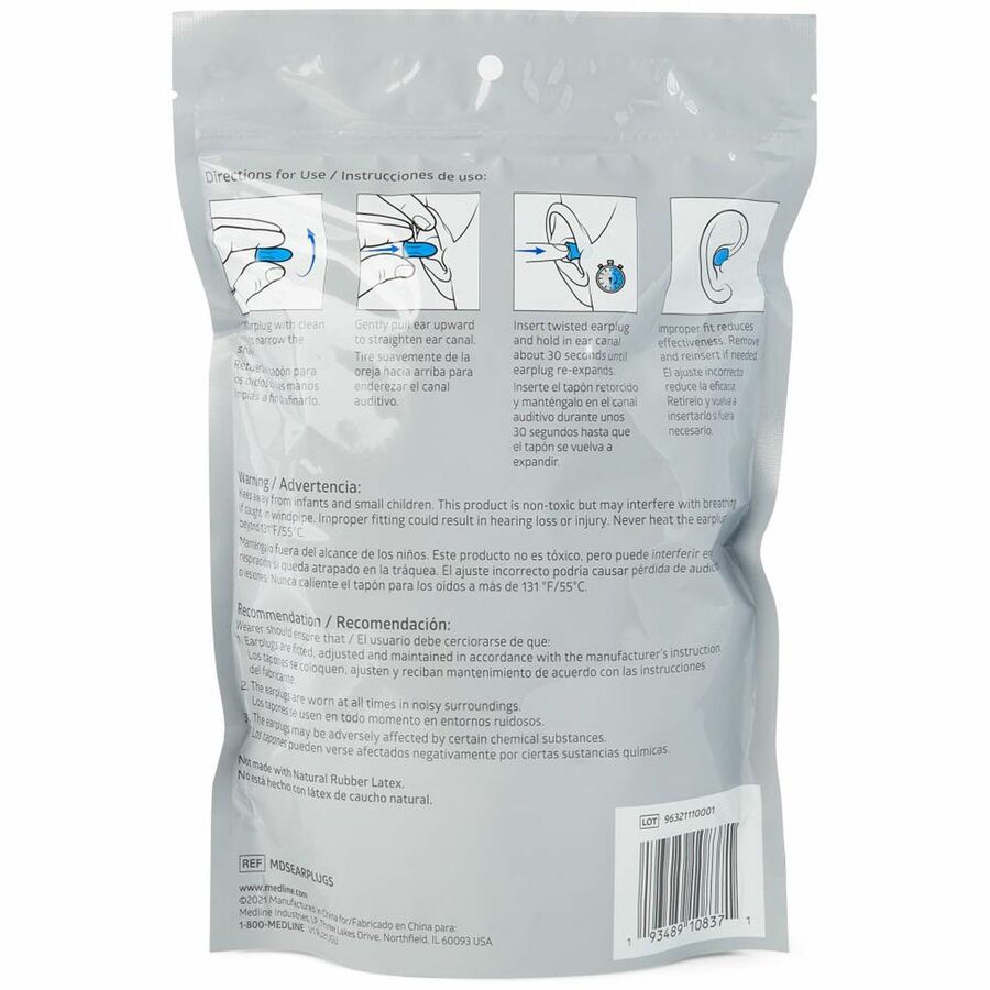 Medline Earplugs - Recommended for: Ear - Noise Protection - Foam - Orange - 50 / Bag