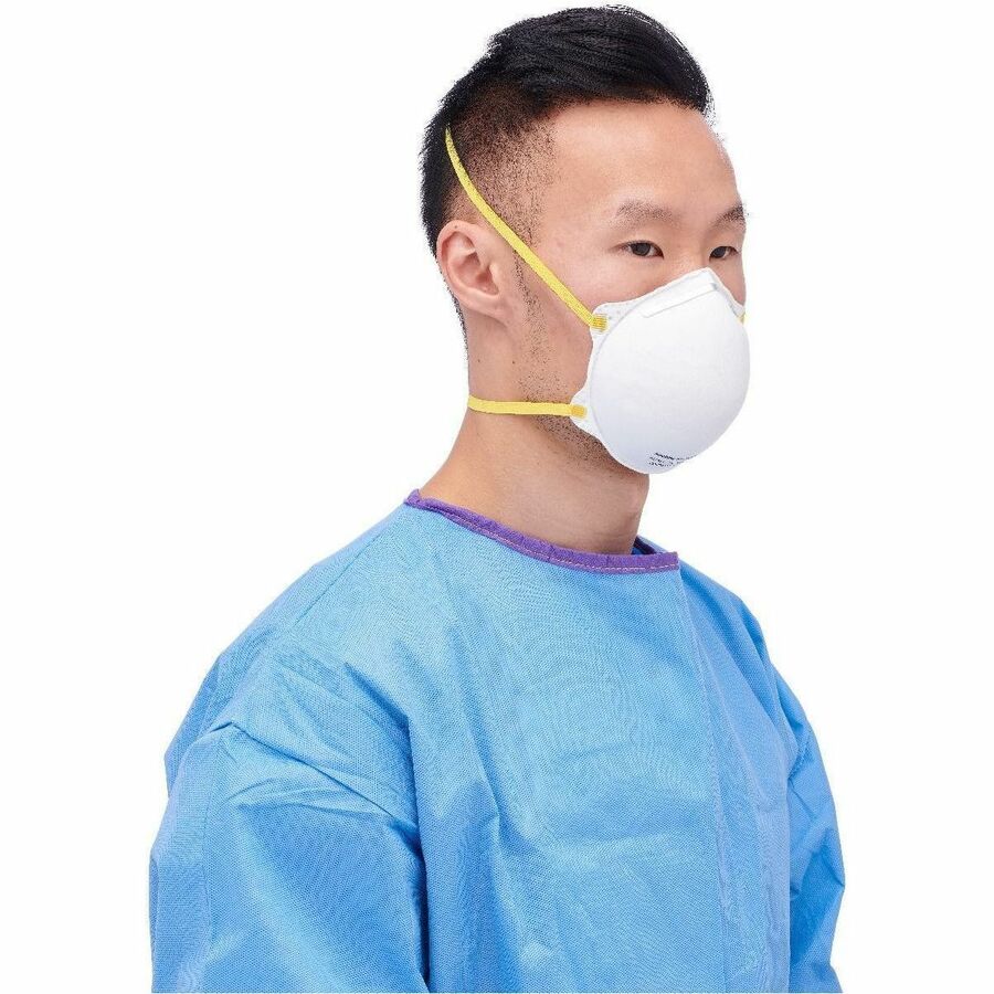 Medline Cone-Style N95 Surgical Respirator Masks - Recommended for: Surgical - Regular Size - Airborne Particle, Flying Particle Protection - Polyester, Metal - White - Fluid Resistant, Disposable, Latex-free - 12 / Carton