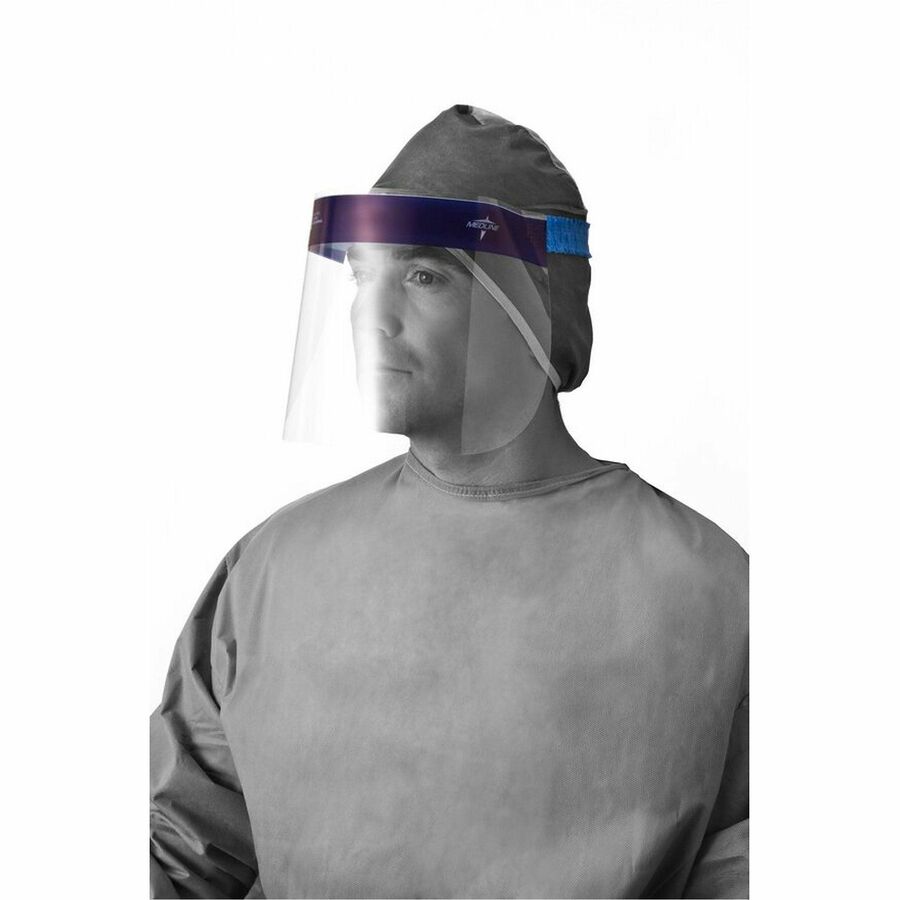 Medline Disposable Full-Length Face Shields - Fog, Splash Protection - Foam, Elastic - Disposable, Lightweight, Anti-fog, Latex-free - 4 / Carton