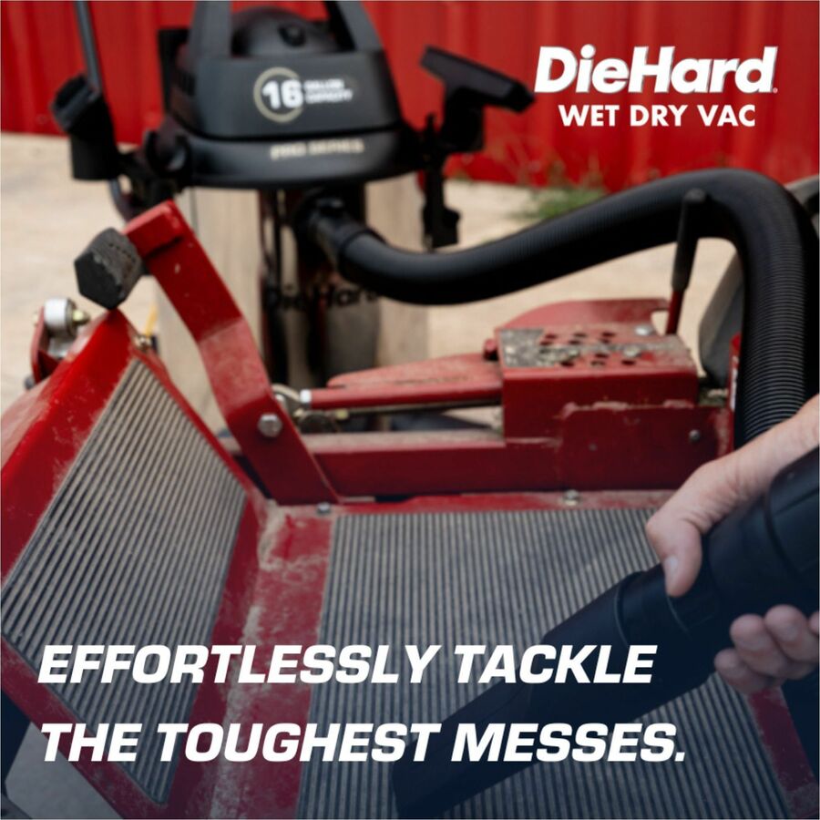 DieHard 16-Gallon 6.5 HP Pro Series Wet/Dry Vacuum - 4847.05 W Motor - 16 gal - Squeegee, Hose, Wand, Filter, Crevice Tool, Pick-up Tool, Floor Tool - Wet Surface, Dry Surface - 35 ft Cable Length - 96" Hose Length - Rich Black