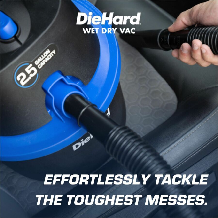 DieHard 2.5-Gallon 2.5 HP Wet/Dry Vacuum - 1864.25 W Motor - 2.50 gal - Crevice Tool, Pick-up Tool, Filter - Wet Surface, Dry Surface - 10 ft Cable Length - 48" Hose Length - Rich Black