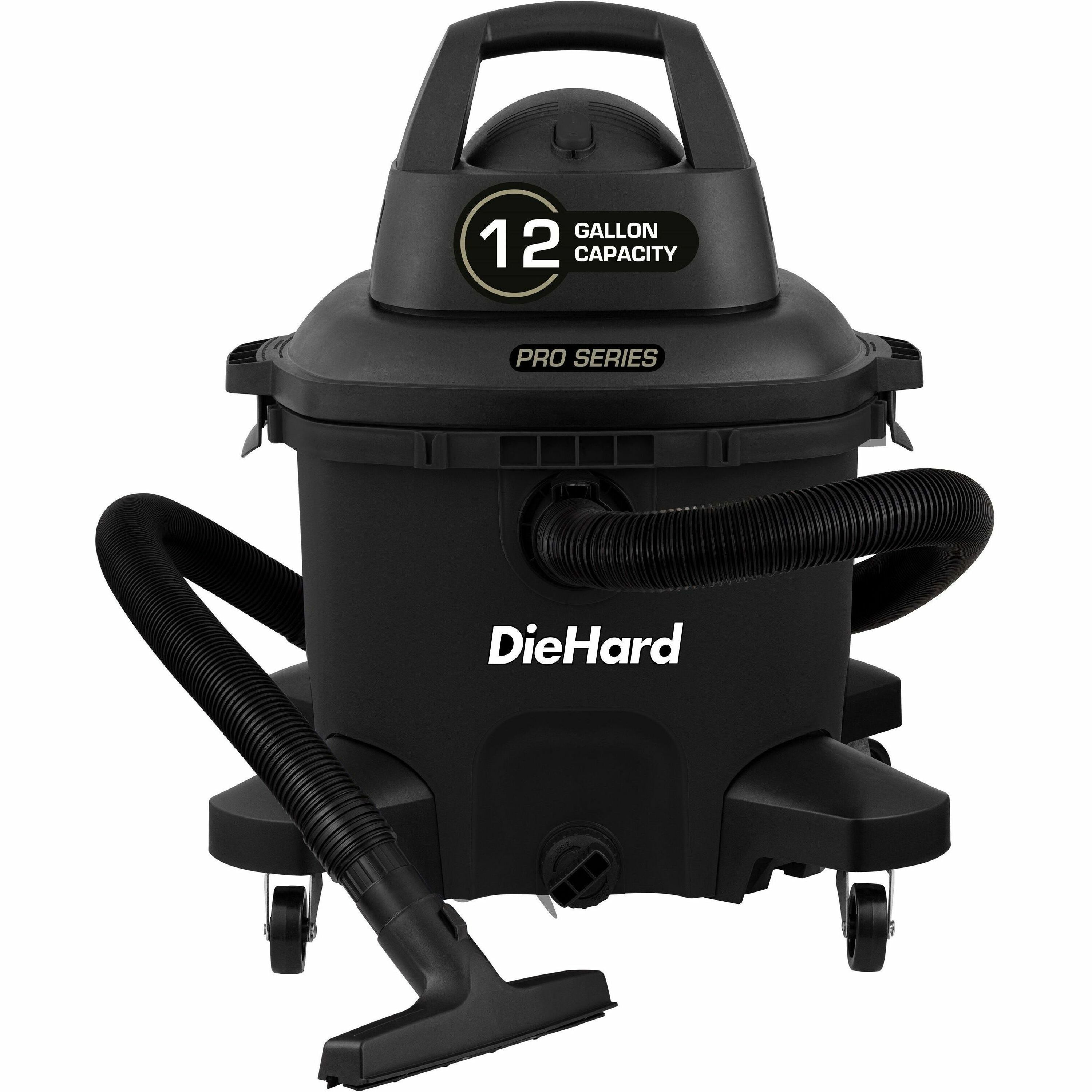 DieHard 12-Gallon 6 HP Pro Series Wet/Dry Vacuum - 4474.20 W Motor - 12 gal - Squeegee, Hose, Wand, Filter, Crevice Tool, Pick-up Tool, Floor Tool - Wet Surface, Dry Surface - 35 ft Cable Length - 96" Hose Length - Rich Black