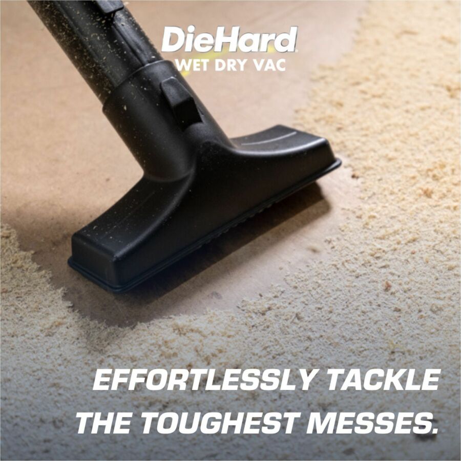 DieHard 9-Gallon 5.5 HP Wet/Dry Vacuum - 4101.35 W Motor - 9 gal - Squeegee, Hose, Wand, Filter, Crevice Tool, Pick-up Tool, Floor Tool - Wet Surface, Dry Surface - 10 ft Cable Length - 84" Hose Length - Rich Black