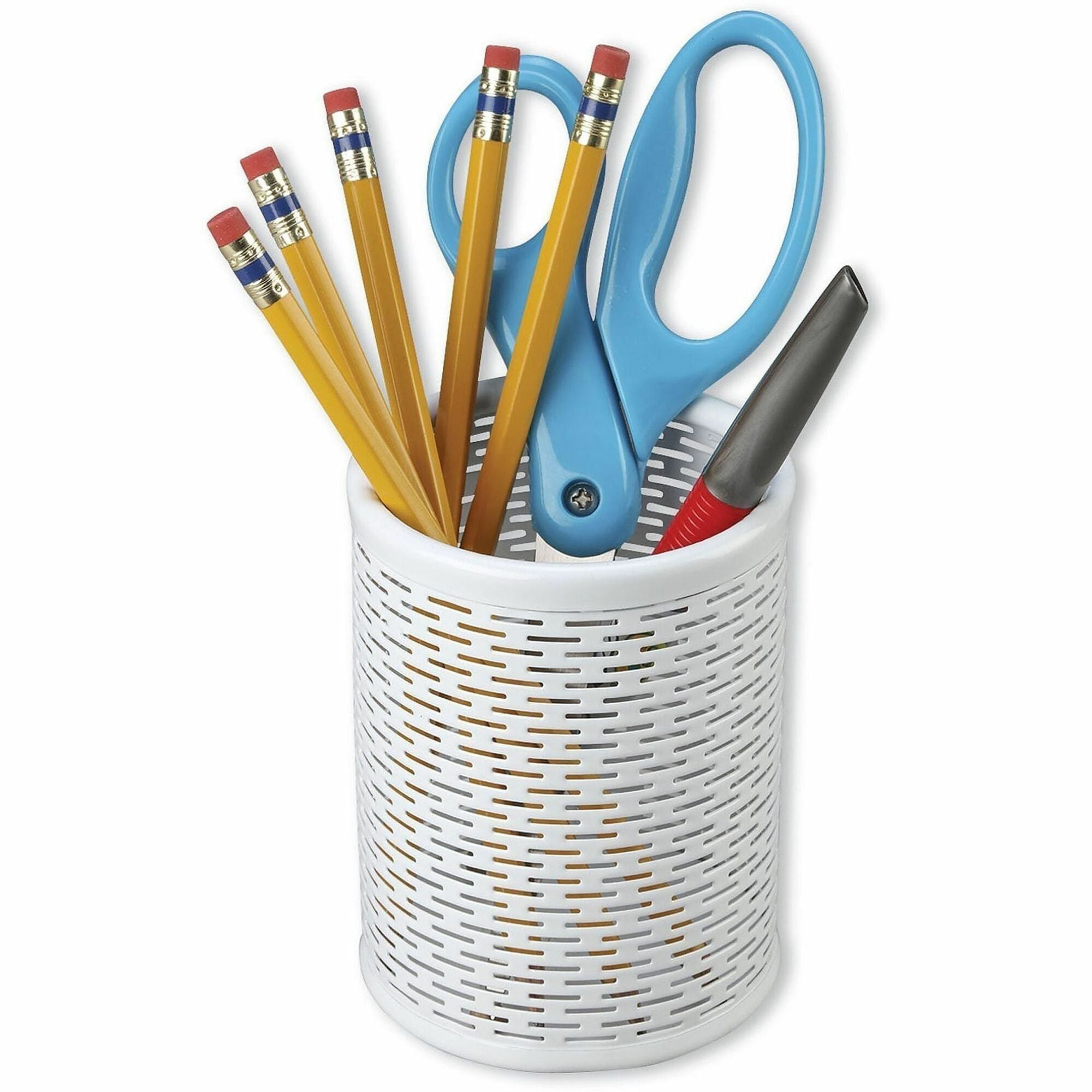 Urban Collection Punched Metal Pencil Cup, 3.5" Diameter x 4.5"h, White