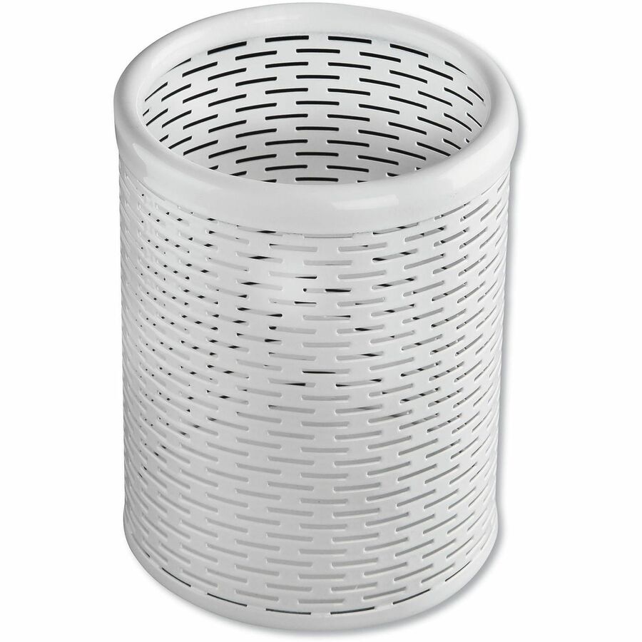Urban Collection Punched Metal Pencil Cup, 3.5" Diameter x 4.5"h, White