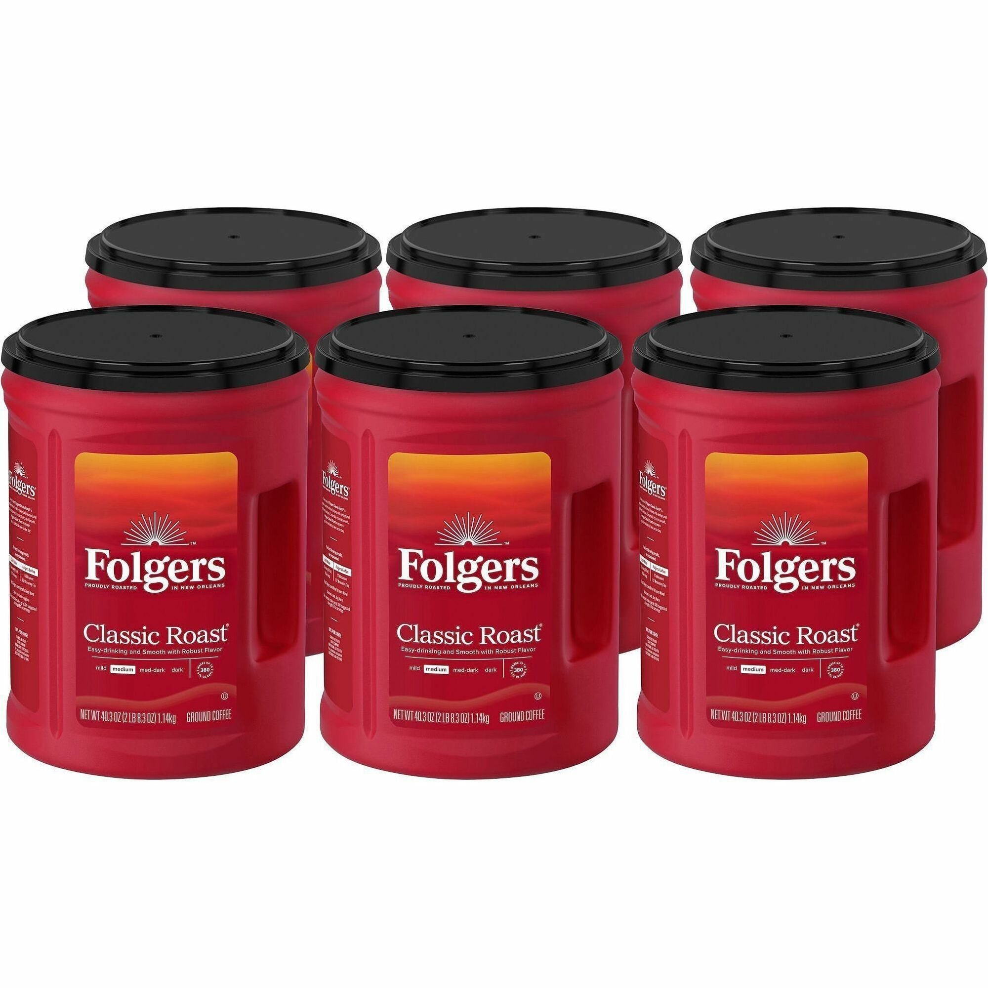 Folgers Ground Canister Classic Roast Coffee - Medium - 6 / Carton