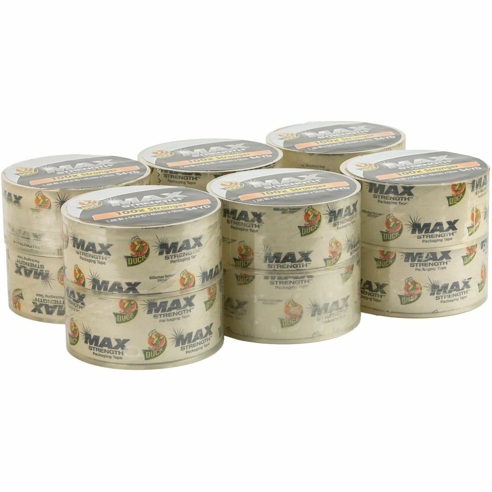 Duck Max Strength Packaging Tape - 54.60 yd Length x 1.88" Width - Damage Resistant - For Packaging, Shipping, Moving, Storage, Box, Home, Office, Project, Sealing - 12 / Pack - Clear - 1