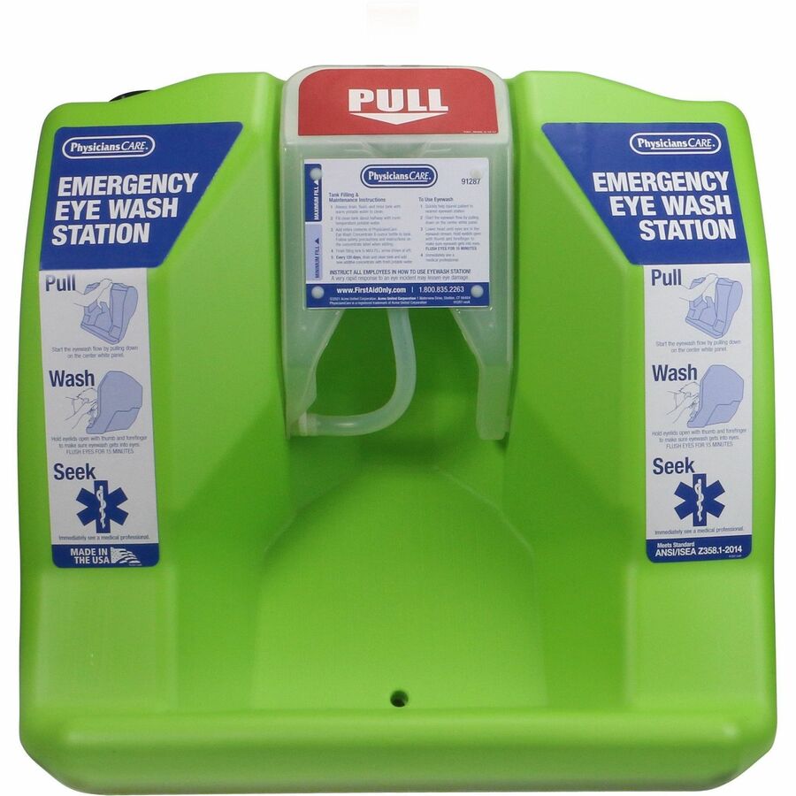PhysiciansCare Eyewash Station - 16 gal - 0.25 Hour - Clear, Bright Green