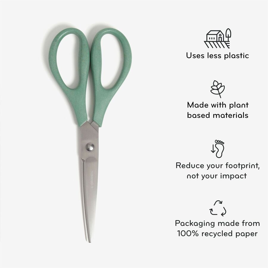 U-Eco Scissors, Concave Tip, 9.45" Long, 3" Cut Length, Assorted Straight Handle, 3/Pack
