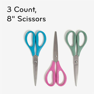 U-Eco Scissors, Concave Tip, 9.45" Long, 3" Cut Length, Assorted Straight Handle, 3/Pack