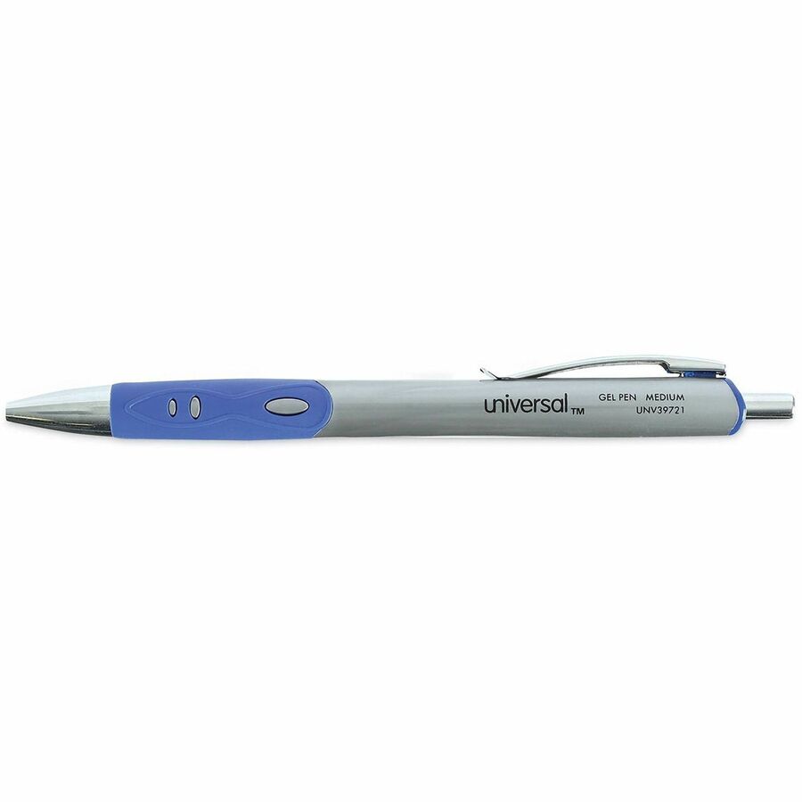 Comfort Grip Gel Pen, Retractable, Medium 0.7 mm, Blue Ink, Gray/Blue/Silver Barrel, Dozen