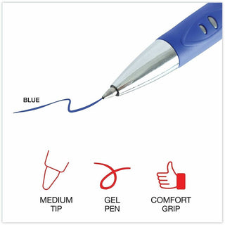 Comfort Grip Gel Pen, Retractable, Medium 0.7 mm, Blue Ink, Gray/Blue/Silver Barrel, Dozen