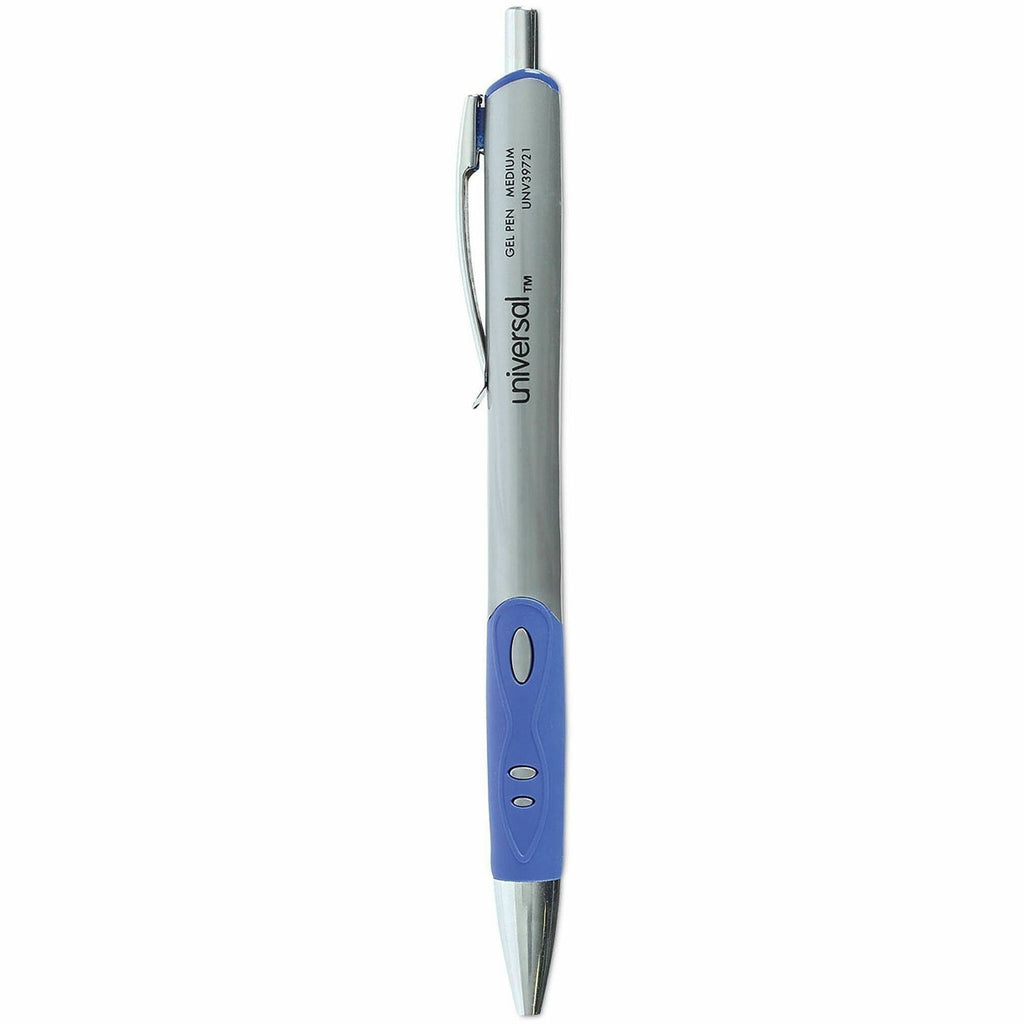 Comfort Grip Gel Pen, Retractable, Medium 0.7 mm, Blue Ink, Gray/Blue/Silver Barrel, Dozen