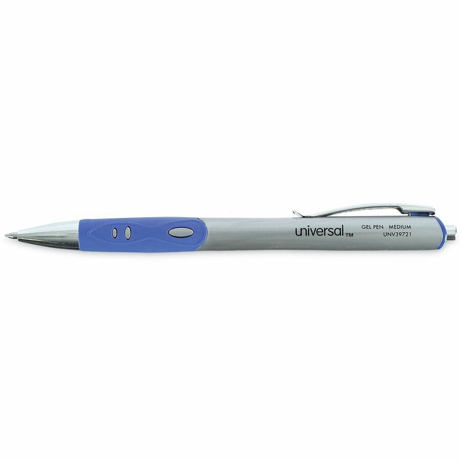 Comfort Grip Gel Pen, Retractable, Medium 0.7 mm, Blue Ink, Gray/Blue/Silver Barrel, Dozen