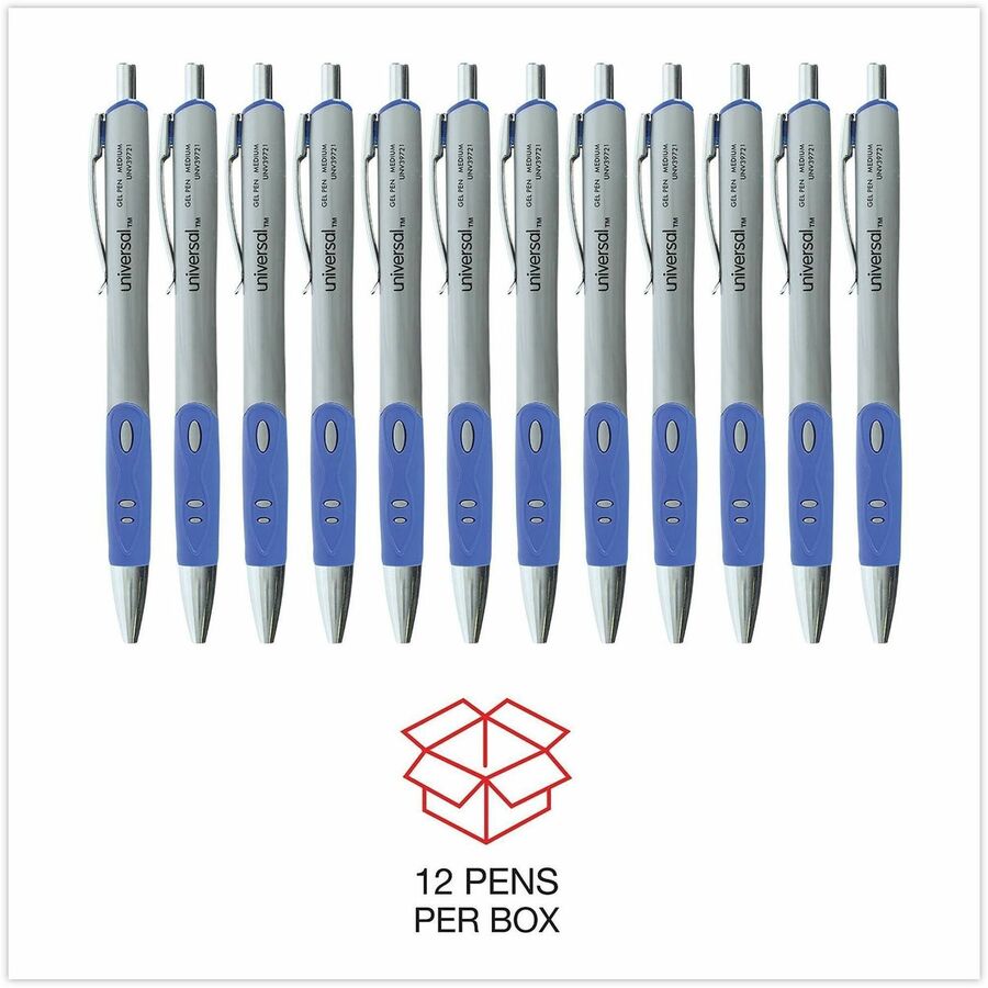 Comfort Grip Gel Pen, Retractable, Medium 0.7 mm, Blue Ink, Gray/Blue/Silver Barrel, Dozen