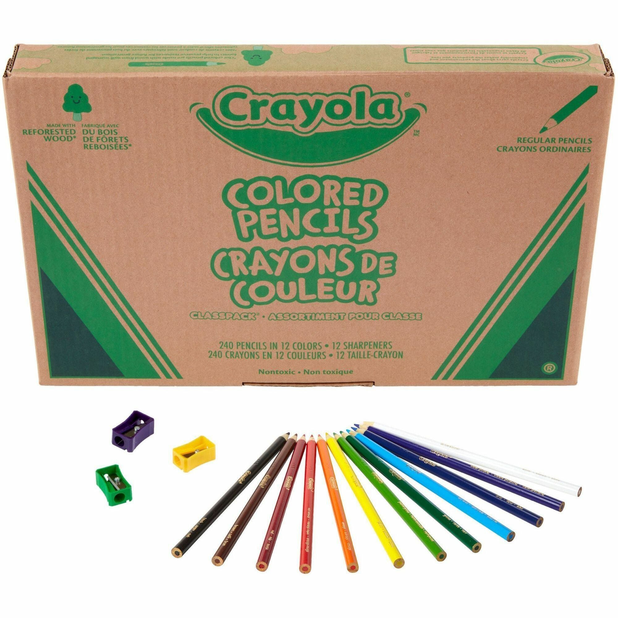 Color Pencil Classpack Set with (240) Pencils and (12) Pencil Sharpeners, Assorted Lead and Barrel Colors, 240/Pack