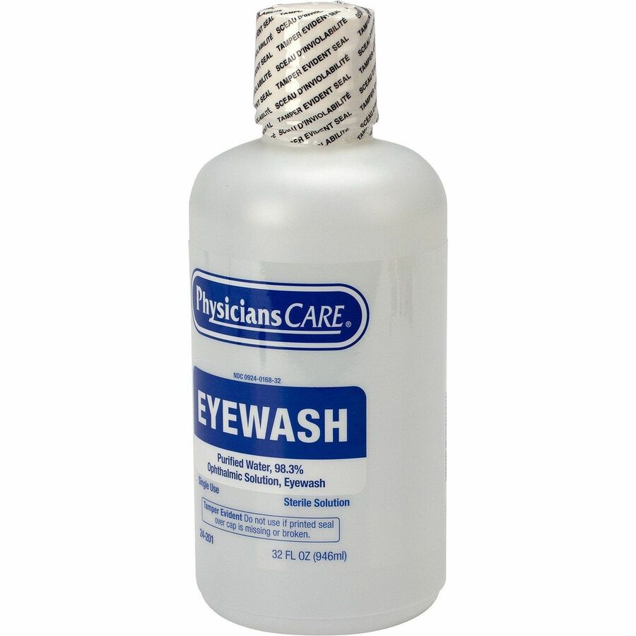 First Aid Only Sterile Ophthalmic Solution Eyewash - 1 quart - Sterile - For Eye irrigation, Eye Burning - 12 / Carton