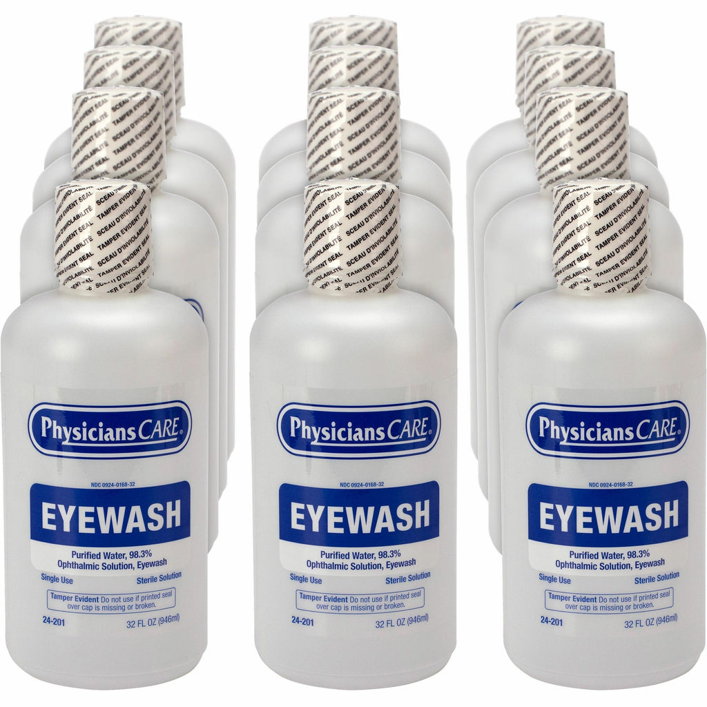 First Aid Only Sterile Ophthalmic Solution Eyewash - 1 quart - Sterile - For Eye irrigation, Eye Burning - 12 / Carton